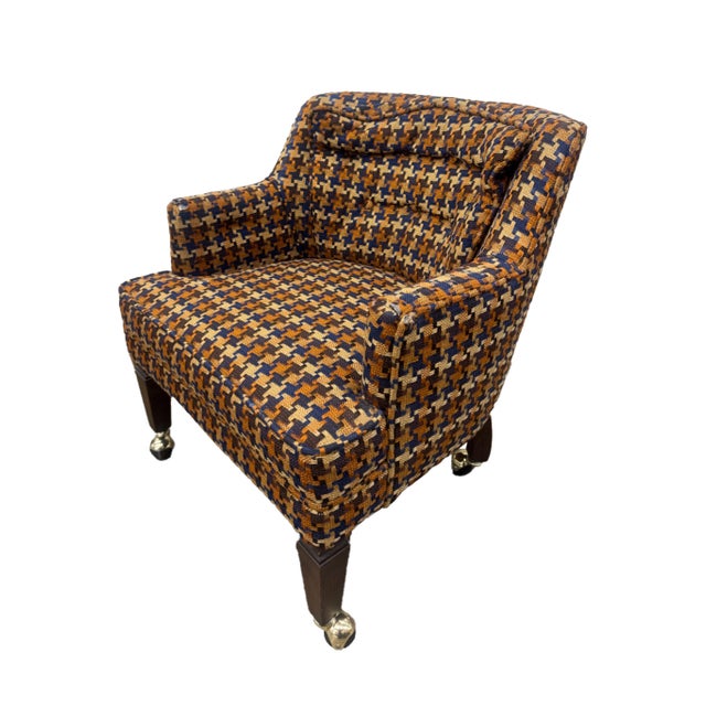 Set of 4 Vintage Mid-Century Modern Club Chairs — Houndstooth Plaid on Casters For Sale In Los Angeles - Image 6 of 10