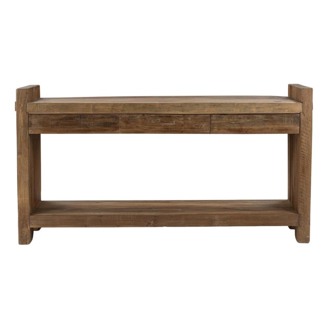 Simple Rustic Salvaged Three-Drawer Console Table For Sale