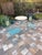 Vintage Turquoise Iron Garden Bistro Set With Floral Mosaic Folding Chairs For Sale - Image 12 of 12