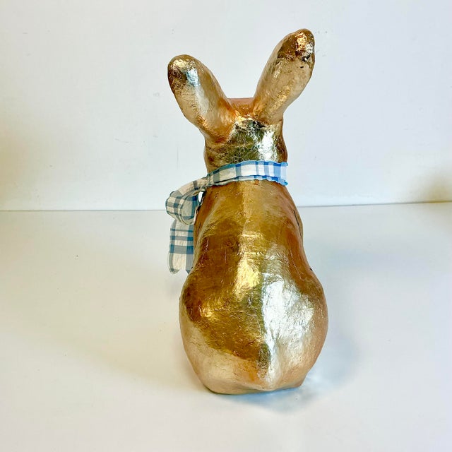 1980s Vintage Arts & Crafts Boho Chic Foil Covered Hand-Painted Papier Mache’ Bunny - Easter For Sale - Image 15 of 18