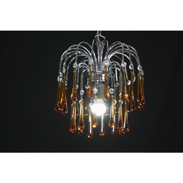 1970s The Amber Crown, Murano Chandelier Amber and Crystal Drops For Sale - Image 6 of 13