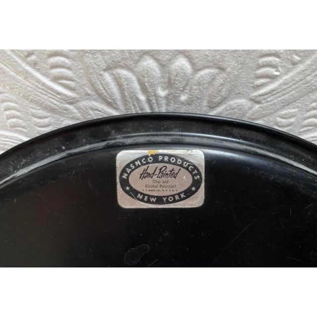 Shabby Chic Mid Century Vintage Black Round Tray With Hand Painted Violets For Sale - Image 3 of 4