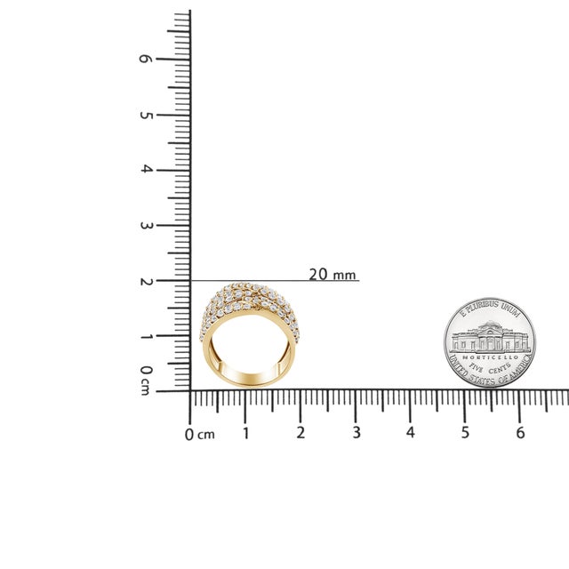 10K Yellow Gold 3.0 Cttw Diamond Eight-Row Bypass Crossover Statement Band Ring (H-I Color, I2-I3 Clarity) - Size 6 For Sale In New York - Image 6 of 6