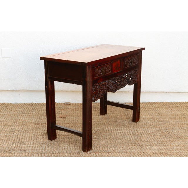 Rustic Heavily Carved Chinese Altar Console For Sale - Image 13 of 14