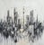 Black and white abstract image of the Toronto skyline. The SkyDome and CN Tower are in the center with the towers of...
