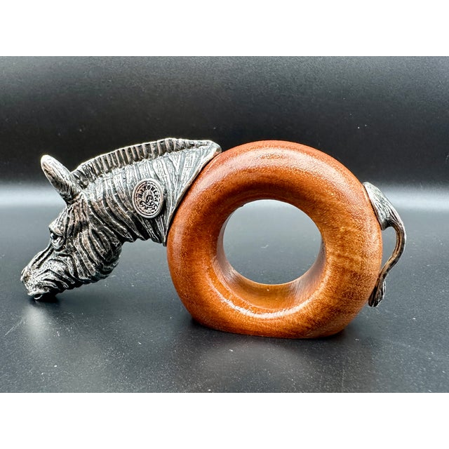 Brown Vintage 1980s Makoulpa South African Pewter & Wood Safari Animal Napkin Rings – Set of 8 For Sale - Image 8 of 18