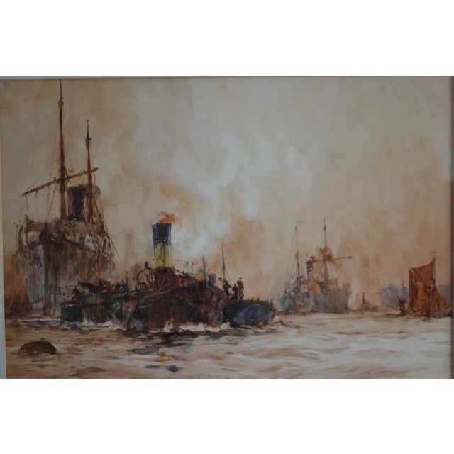Nautical Charles Edward Dixon 1 Shipping On The River Thames, London by Charles Dixon. Watercolour 1891 For Sale - Image 3 of 5