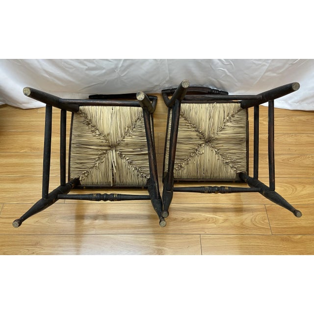 Brown Pair of Sheraton Fancy Early 19th Century Hitchcock Chairs With Rush Seats For Sale - Image 8 of 11