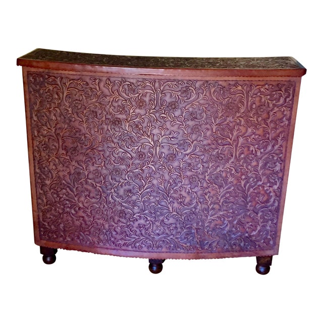 Hand Tooled Leather Bar With Intricate Floral Design, Made in Peru For Sale