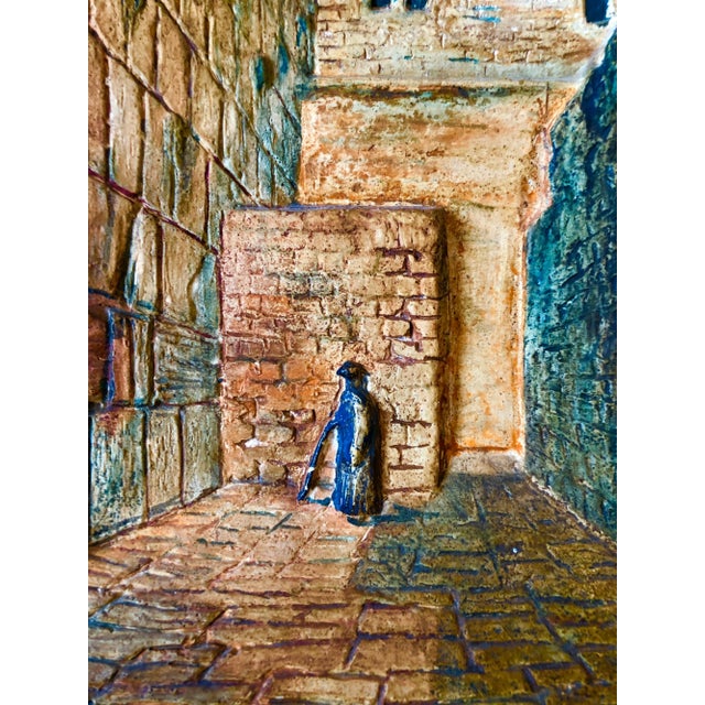 Manobla, Vintage Jerusalem Western Wall Relief Sculpture Model Diorama Painting Judaica, c.1950's For Sale - Image 12 of 13