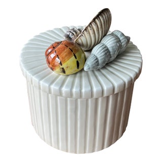 1970s Fitz and Floyd Hand-Painted Ceramic Seashell Canister For Sale
