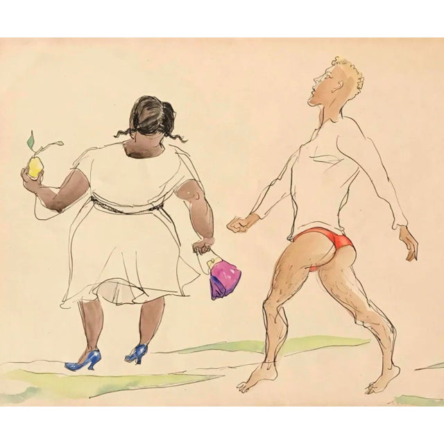 1950s Emlen Etting Figural Watercolor For Sale