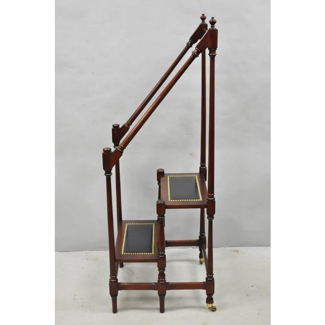 George III Style Mahogany and Black Leather Library Steps by Wellington Hall For Sale - Image 4 of 14