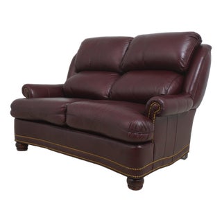 Hancock & Moore Burgundy Leather Loveseat Sofa For Sale