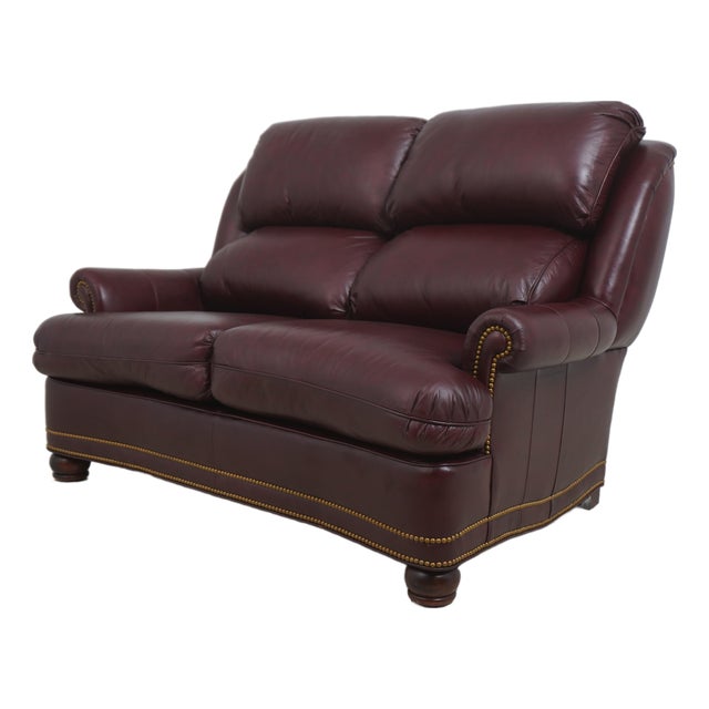 Hancock & Moore Burgundy Leather Loveseat Sofa For Sale