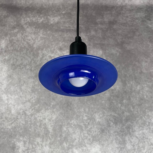 Glass Danish Blue Glass Pendant Lamp, 1980s, Set of 2 For Sale - Image 7 of 10