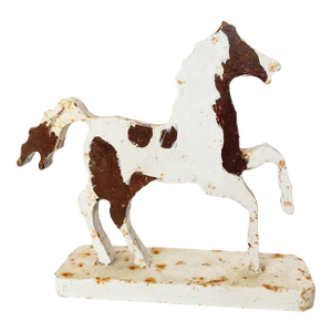 Vintage Folk Art Cast Iron Pinto Horse Sculpture Objet De Art