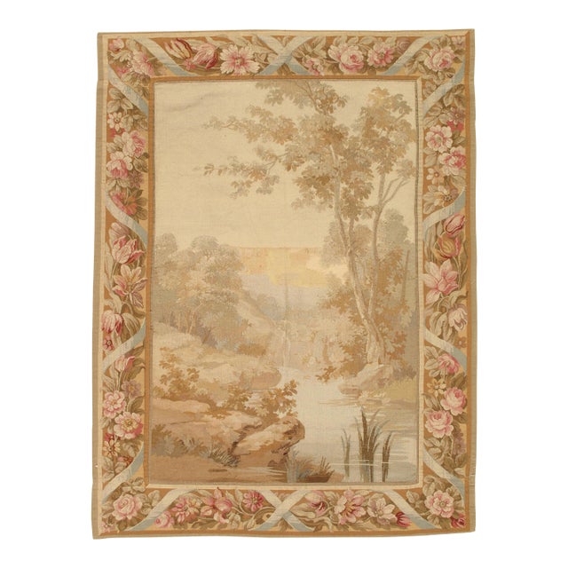 19th Century Aubusson Tapestry, Handmade, Ivory, Taupe, Cream For Sale
