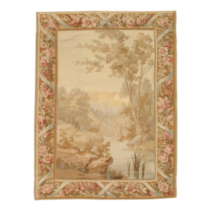 19th Century Aubusson Tapestry, Handmade, Ivory, Taupe, Cream