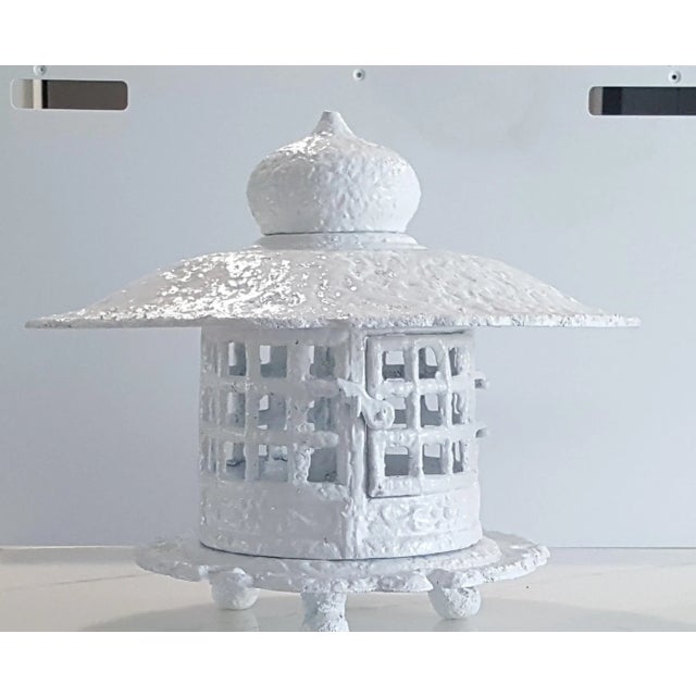 White 1960s White Gloss Enamel Cast Iron Pagoda Garden Lanterns - a Pair For Sale - Image 8 of 9