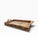 Vintage woven bamboo and rattan serving tray featuring a rectangular slatted construction with raised sides and...