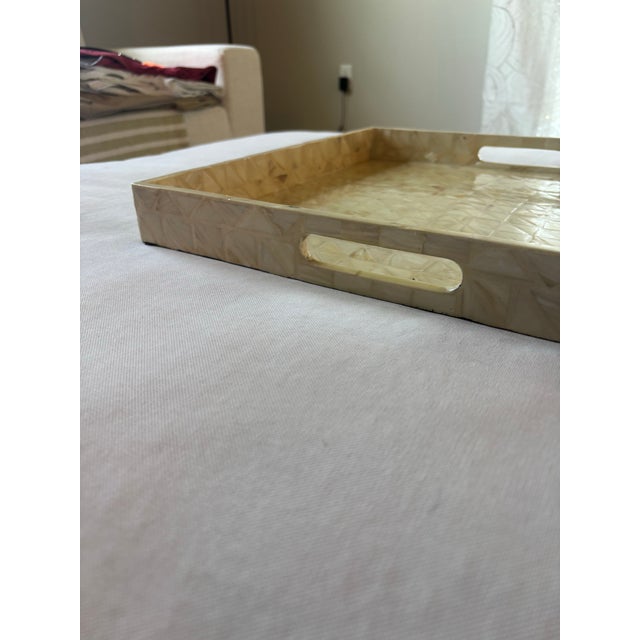 Square Capiz Shells Mosaic Style Decorative Tray For Sale - Image 4 of 5