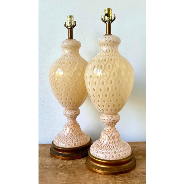Mid-Century Modern Vintage Italian Murano Glass Lamps - A Pair For Sale - Image 3 of 12