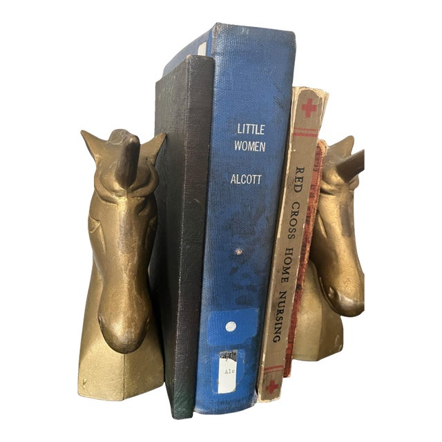 MCM Hollywood Regency Brass Unicorn Bookends For Sale