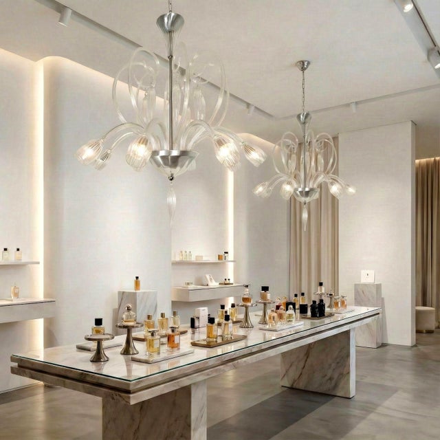 Mid-Century Modern 1970s Large Clear Murano Glass Neoclassical Chandelier For Sale - Image 3 of 14