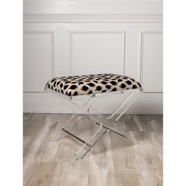 Mid-Century Modern Delano Nickel Ocelot Black Lucite X-Bench For Sale - Image 3 of 5