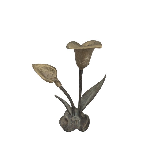 Brass Vintage Brass Lily Flower Candle Holder For Sale - Image 8 of 18