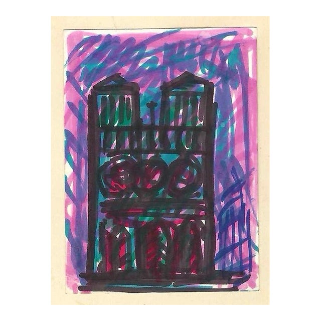 1975 Antanas Liutkus Cathedral Watercolor For Sale