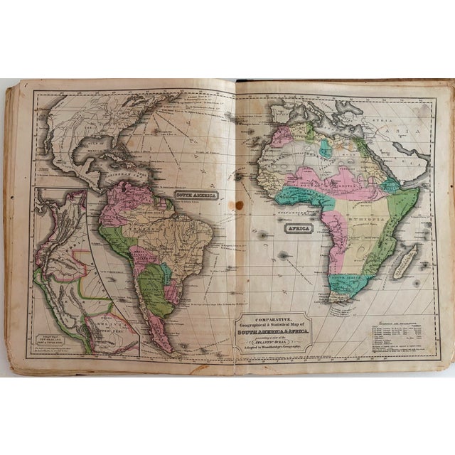This is an unusual map of the two continents on one sheet, separated by the Atlantic Ocean. Inset is part of South...