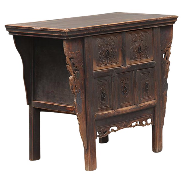 Antique Chinese Carved Elm Chest For Sale