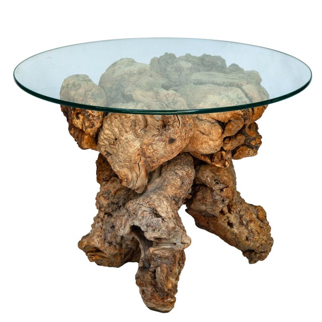 Late 20th Century Late 20th Century Mid-Century Modern, Small Root Side Table With Round Glass Top For Sale - Image 5 of 8