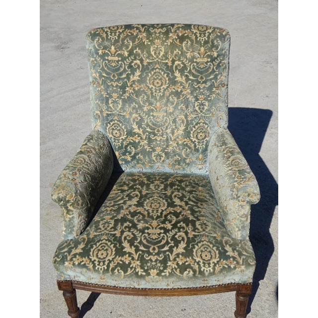 Brown Napoleon III Blue-Grey and Gold Velvet Lounge Chair, 1890s For Sale - Image 8 of 18
