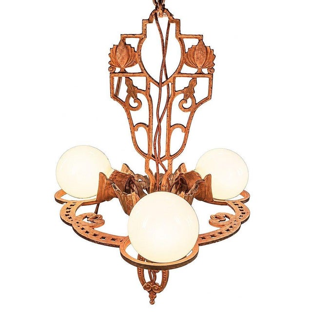 1920s 1925 Art Deco Brass Three Light "Winthrop" Circular Chandelier by Virden For Sale - Image 5 of 9