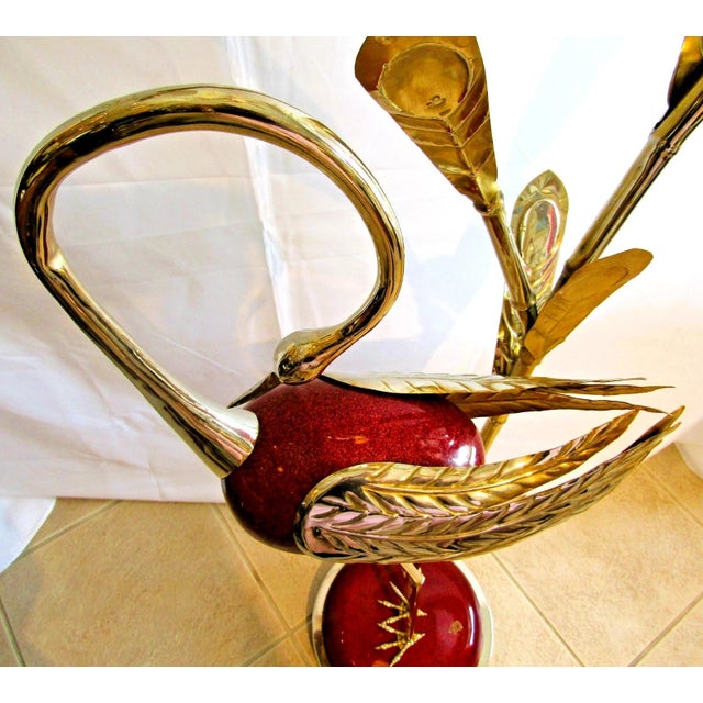 Antonio Pavia Rare Antonio Pavia Brass and Red Lacquered Wood Stork Floor Lamp Circa 1980s For Sale - Image 4 of 17