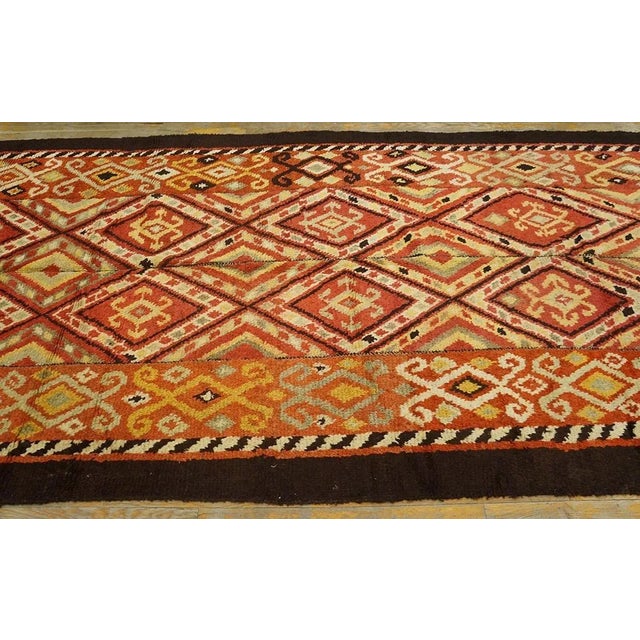1890s Antique Red Rust Geometric Julkhir Uzbekistan Knotted Wide Gallery Rug For Sale - Image 4 of 8