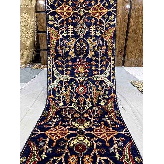 Blue Afghan Sultani Natural Dye Wool Runner Rug, Persian Bijar Design, 2′9″ × 13′2″ For Sale - Image 9 of 18