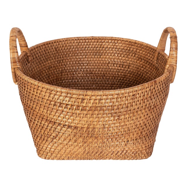 Saboga Home Round Basket with Hoop Handles in Honey Brown - 16.5" For Sale
