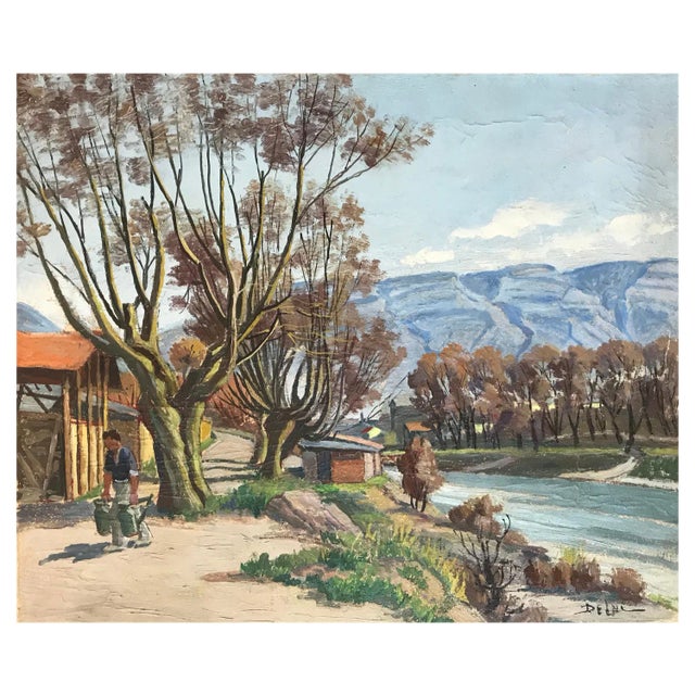 John Henri Deluc, Man at the River, Oil on Canvas For Sale