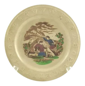 Antique Childrens Abc Plate Brown Transferware Raised Alphabet With Dogs Collectors Plate Teaching Plate