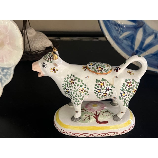 White Vintage English Staffordshire Cow Creamer, C. 1900's For Sale - Image 8 of 12