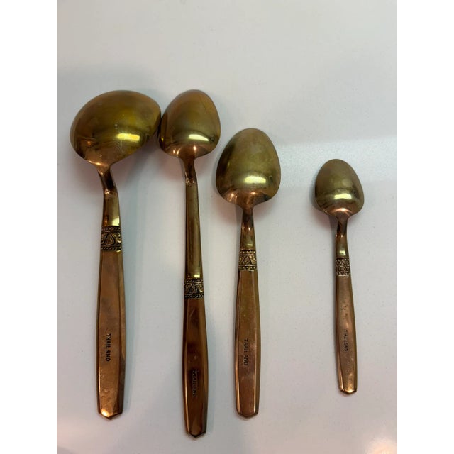 Mid 20th Century Complete Set 12 Person Vintage Thai Bronzeware & Teak Case – 144 Pieces For Sale - Image 9 of 17