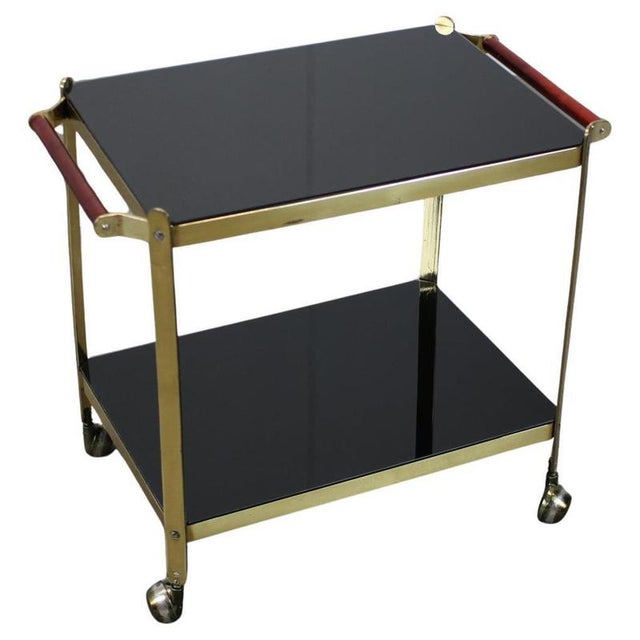 Mid-Century Brass Serving Trolley with Black Glass, Germany, 1970s For Sale - Image 11 of 11