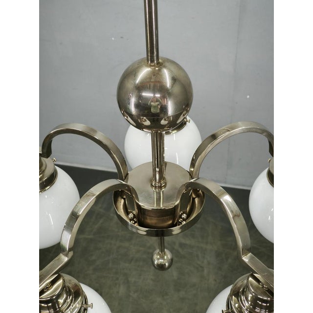 Art Deco Chrome 5-Light Chandelier, Former Czechoslovakia, 1930s For Sale - Image 4 of 14