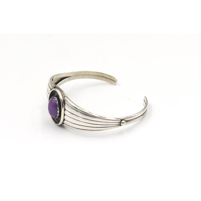 Late 20th Century Native American Sugilite Sterling Silver Cuff Bracelet For Sale - Image 4 of 12