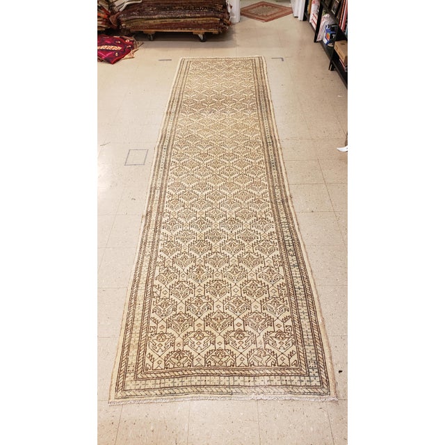 Antique Malayer Runner, Handmade Oriental Rug Ivory, Gray, Taupe, Goyard Pattern For Sale In New York - Image 6 of 17