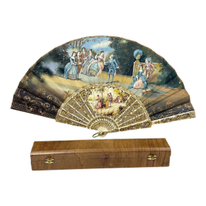 Late 19th Century Signed J Billvas Hand Painted Silk Fan in Original Simon Loscertales Bona Roma Box